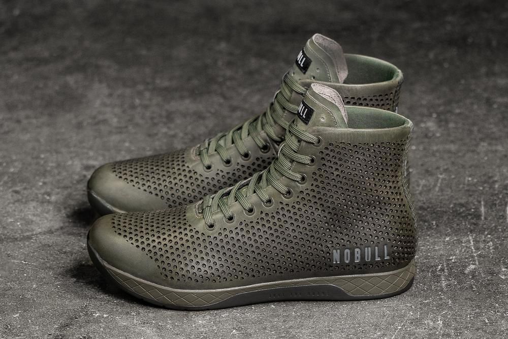 NOBULL Women's High-Top Moss Leather Training Shoes - Green - Ireland (4052VADLN)